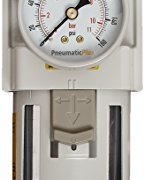 PneumaticPlus SAW4000M-N04BG Compressed Air Filter Regulator Combo Piggyback Style 1/2″ NPT – Manual Drain, Poly Bowl, 10 Micron with Gauge