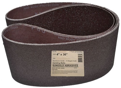 Sungold Abrasives 35065 4-Inch by 36-Inch 60 Grit Sanding Belts Premium Industrial X-Weight Aluminum Oxide, 3-Pack